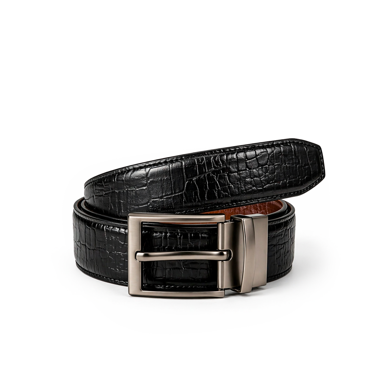 Crocodile 2 in 1  Textured 100% Leather formal Belt - Silver Buckle