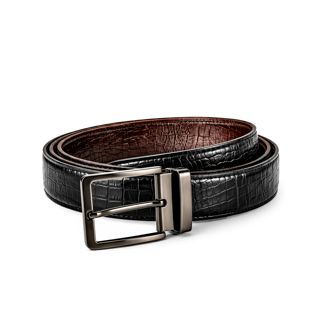 Crocodile 2 in 1  Textured 100% Leather formal Belt - Silver Buckle