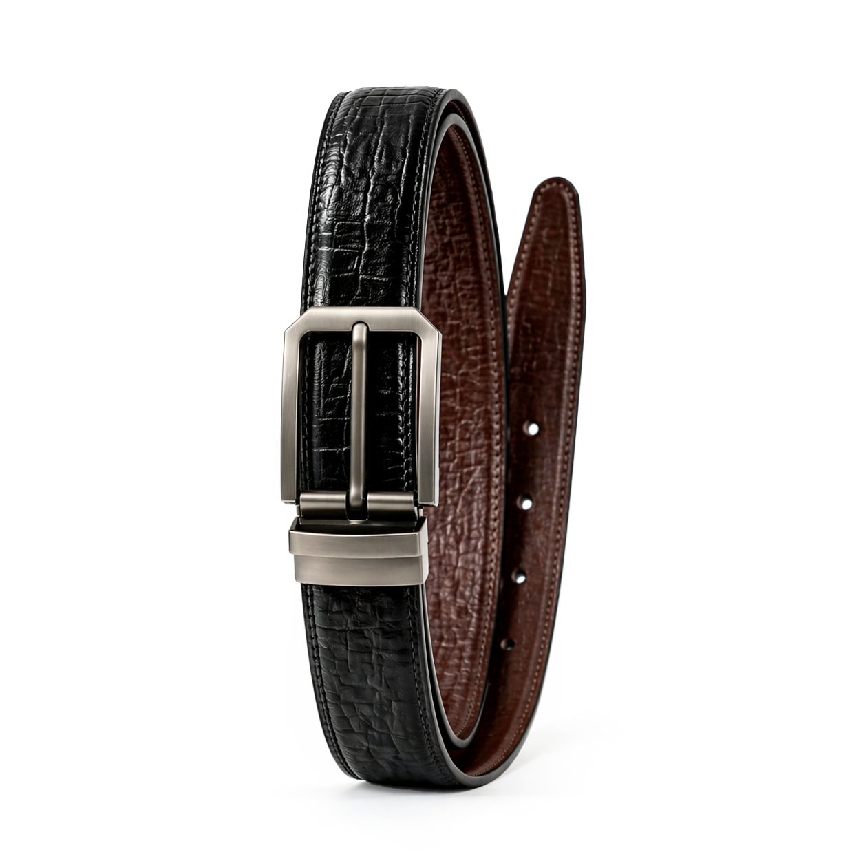 Crocodile 2 in 1  Textured 100% Leather formal Belt - Silver Buckle
