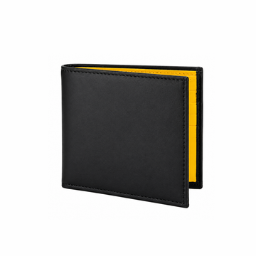 Premium Genuine Leather Black & Yellow Bi-Fold Wallet | Slim Men's Wallet | Modern Contrast Design
