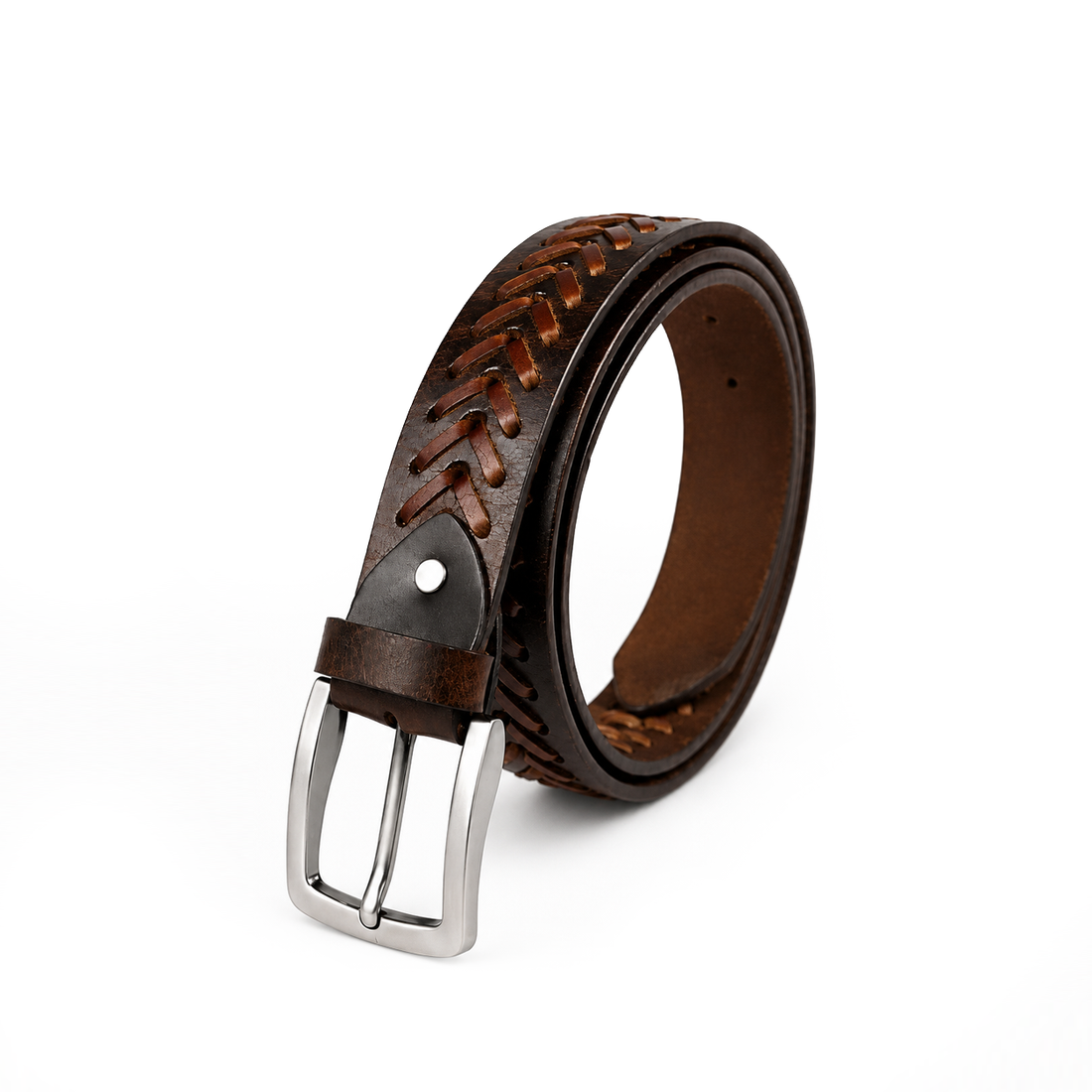 100% Braided Brown Leather Belt