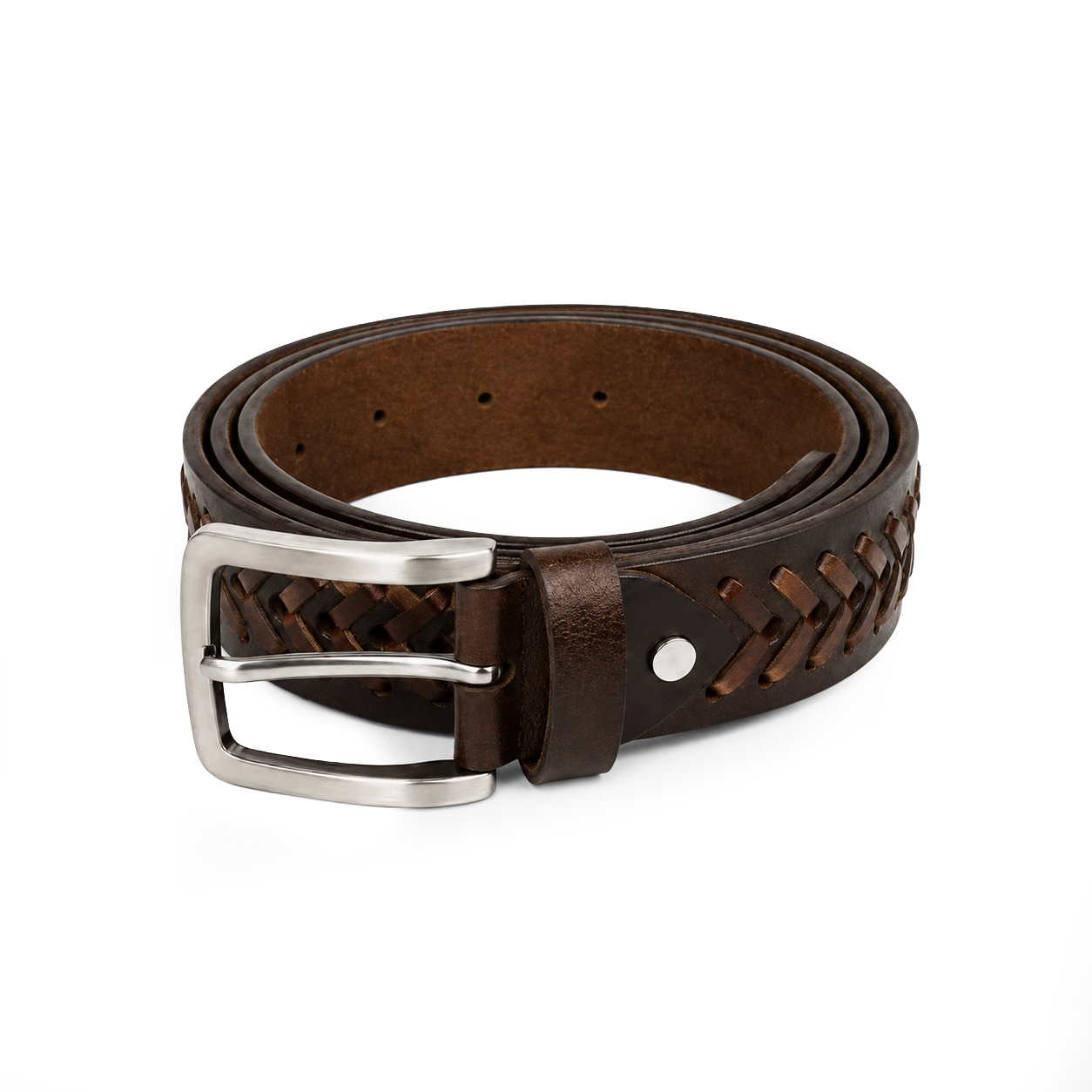 100% Braided Brown Leather Belt