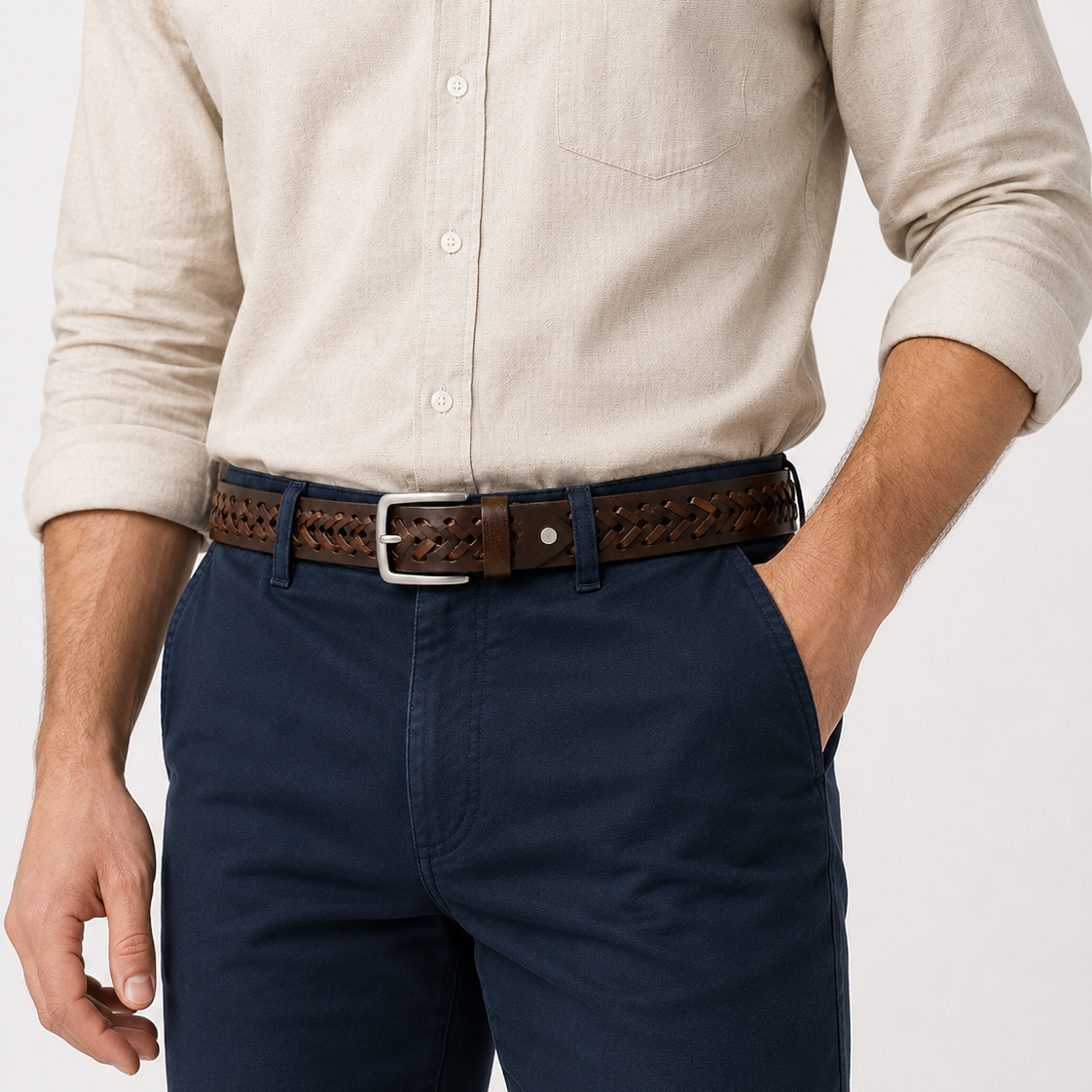 100% Braided Brown Leather Belt