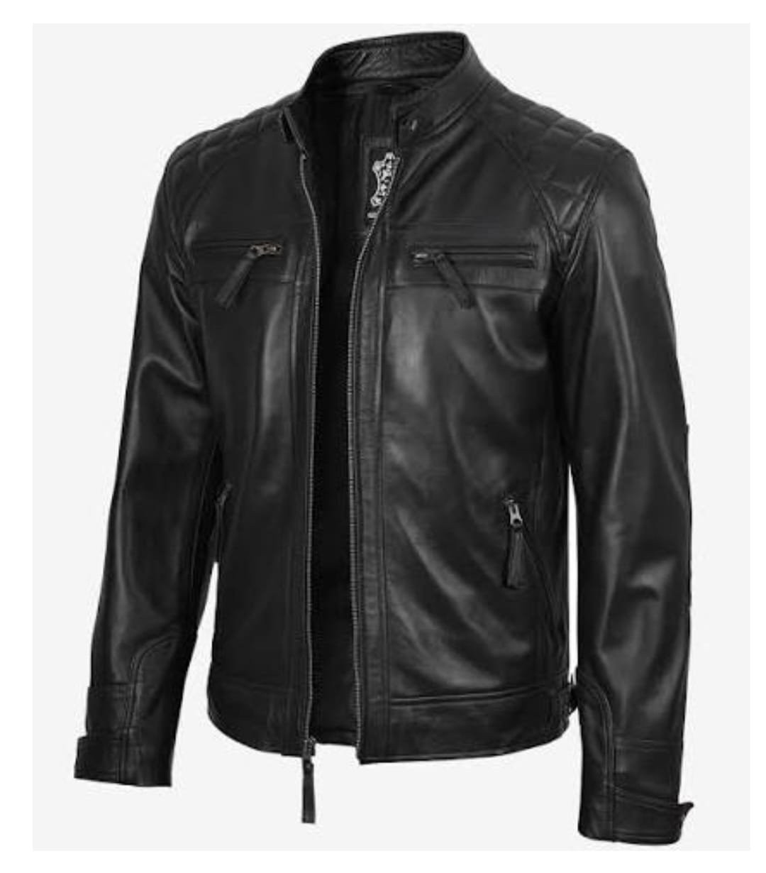 Black Racer Leather Jacket with Zip Pockets