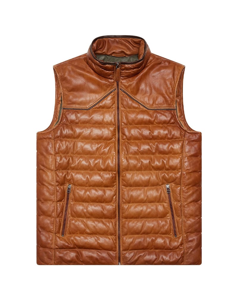 Cognac Quilted Leather Vest