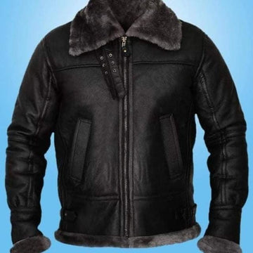 Black Shearling Leather Aviator Jacket