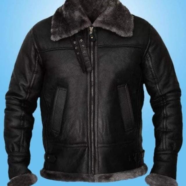 Black Shearling Leather Aviator Jacket