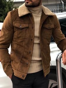 Camel Suede Sherpa Collar Jacket