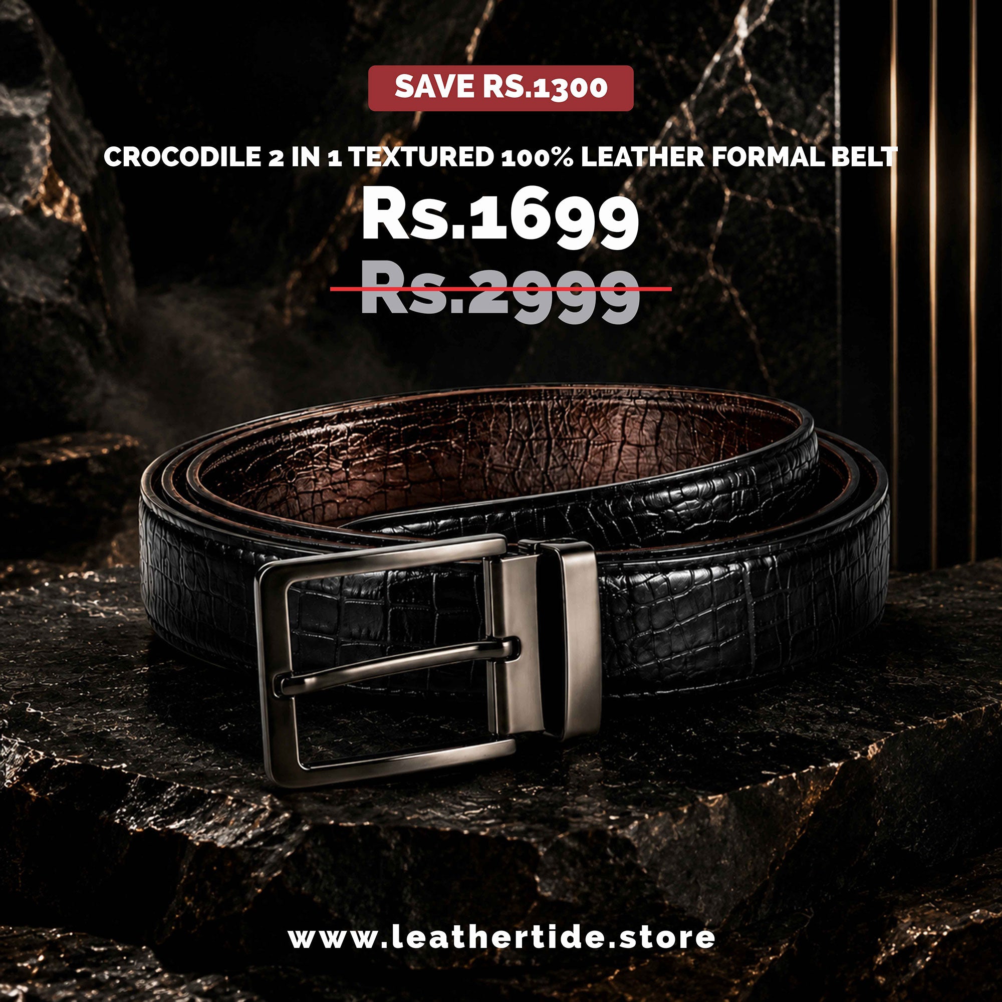 Crocodile 2 in 1  Textured 100% Leather formal Belt - Silver Buckle
