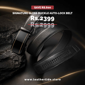 Leather Tide™ Signature Gloss Buckle Auto-Lock Belt – Black