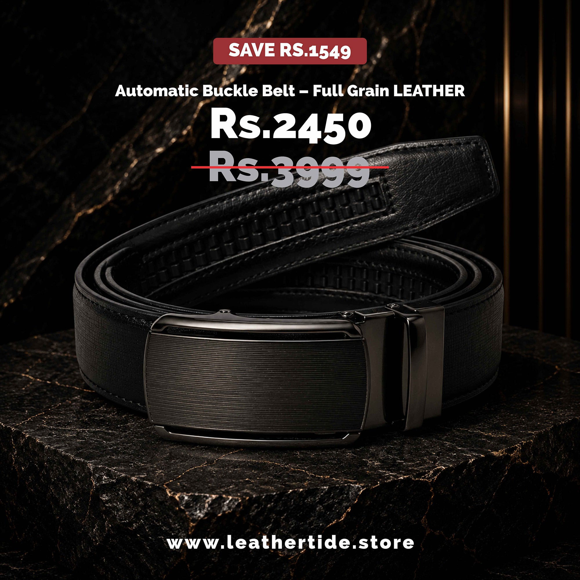 Leather Tide™ Automatic Buckle Belt – Full Grain Leather, Adjustable Fit