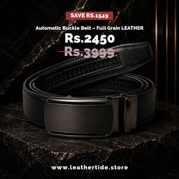 Leather Tide™ Automatic Buckle Belt – Full Grain Leather, Adjustable Fit