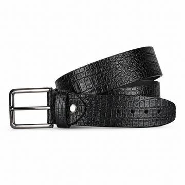 Black Crocodile Textured Leather Jeans Belt