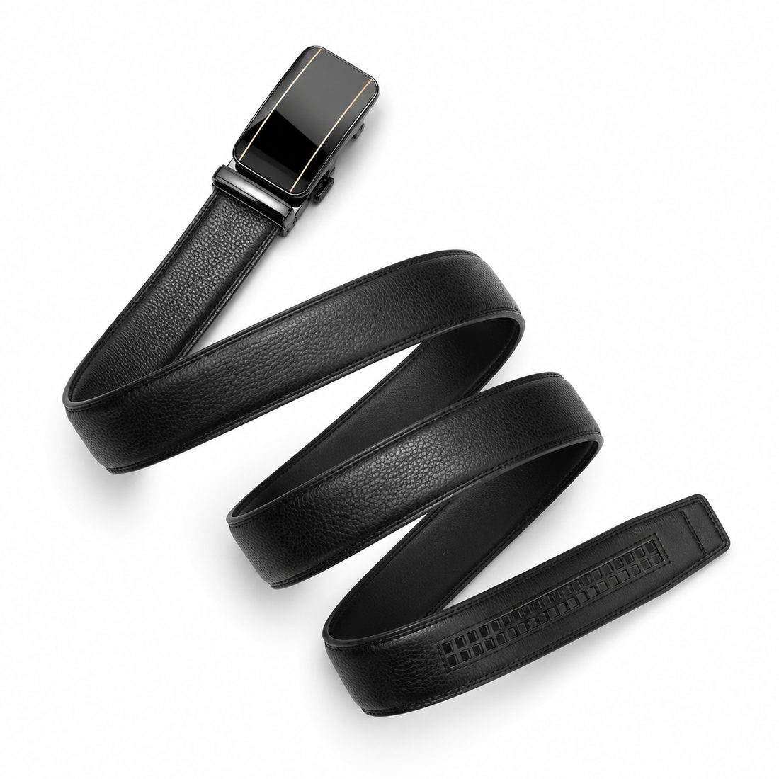 Leather Tide™ Signature Gloss Buckle Auto-Lock Belt – Black