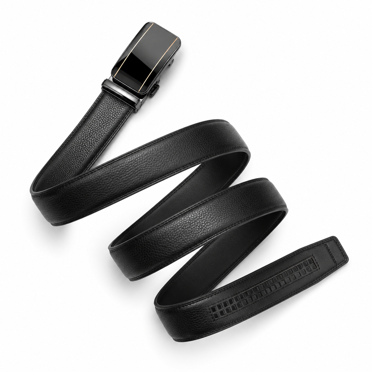 Leather Tide™ Signature Gloss Buckle Auto-Lock Belt – Black