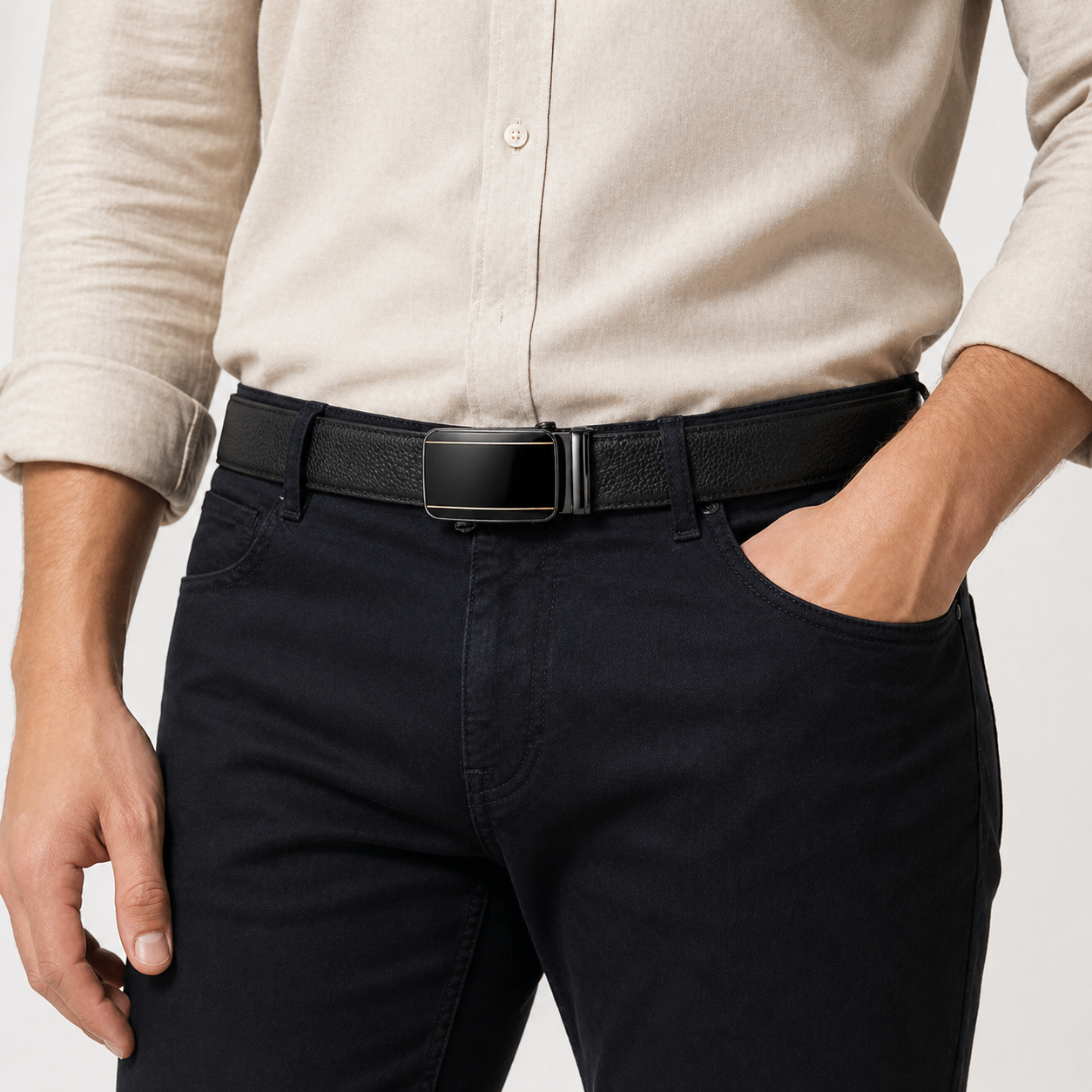 Leather Tide™ Signature Gloss Buckle Auto-Lock Belt – Black