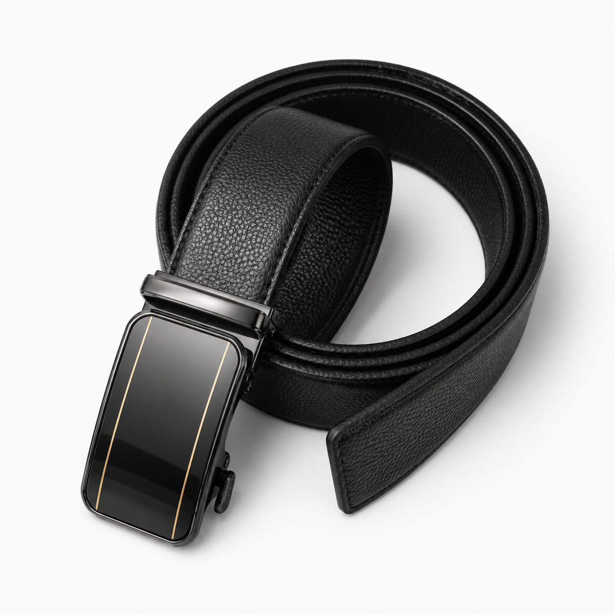 Leather Tide™ Signature Gloss Buckle Auto-Lock Belt – Black