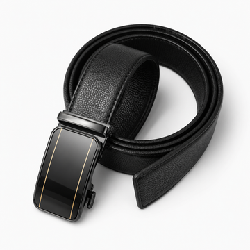 Leather Tide™ Signature Gloss Buckle Auto-Lock Belt – Black