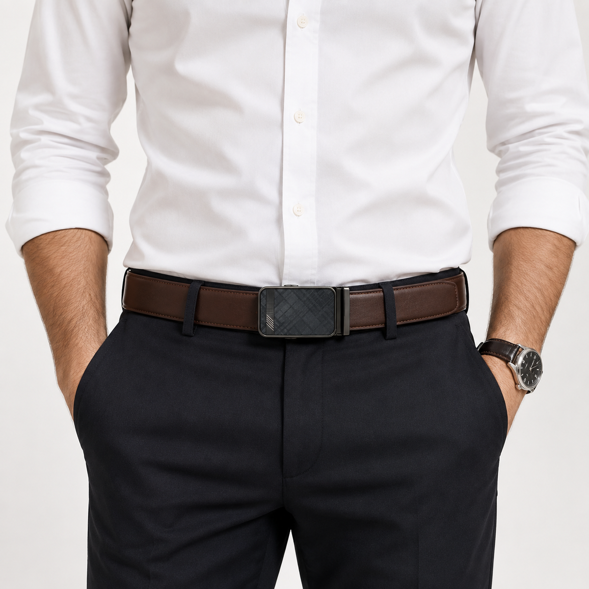 Premium Chocolate Brown Automatic 100%  Ratchet Leather Belt
