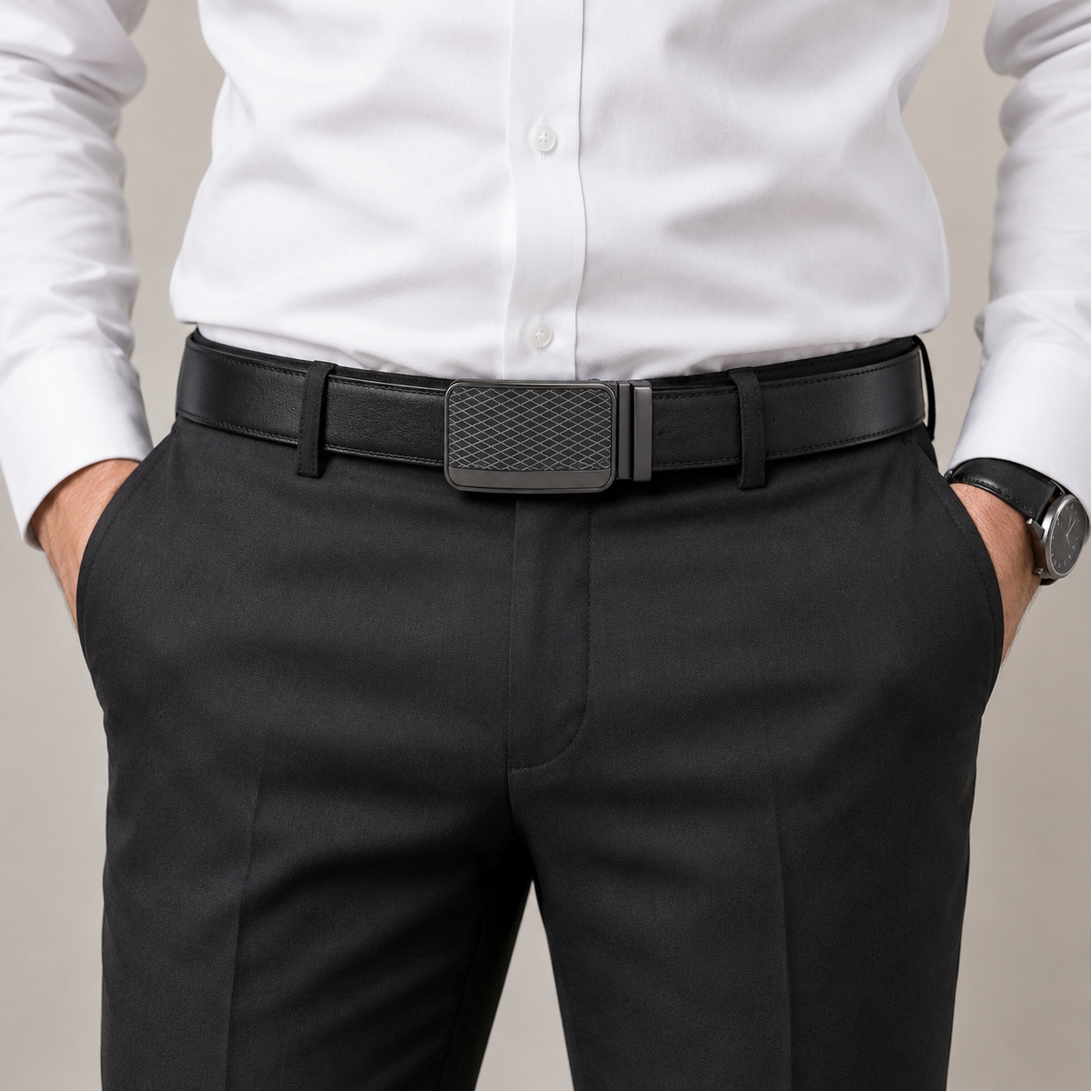 Premium Black Diamond Pattern Automatic Ratchet Belt