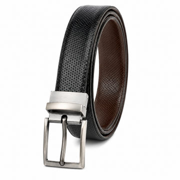 2-in-1 Double-Sided Cow Leather High Chrome Finish Belt - Perforated Black & Brown