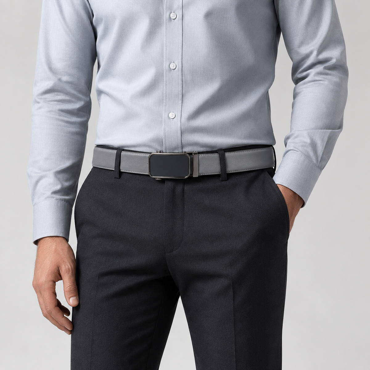100% Pure Genuine Leather Grey Auto-Lock Executive Belt