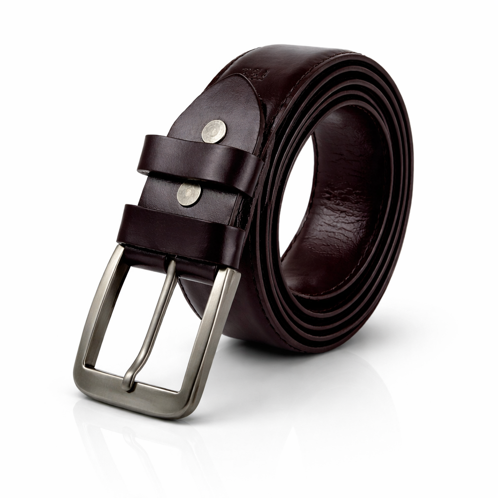 High Chrome Finish Belt 100% Genuine Leather Belt with Classic Pin Buckle – Brown Premium Waist Strap