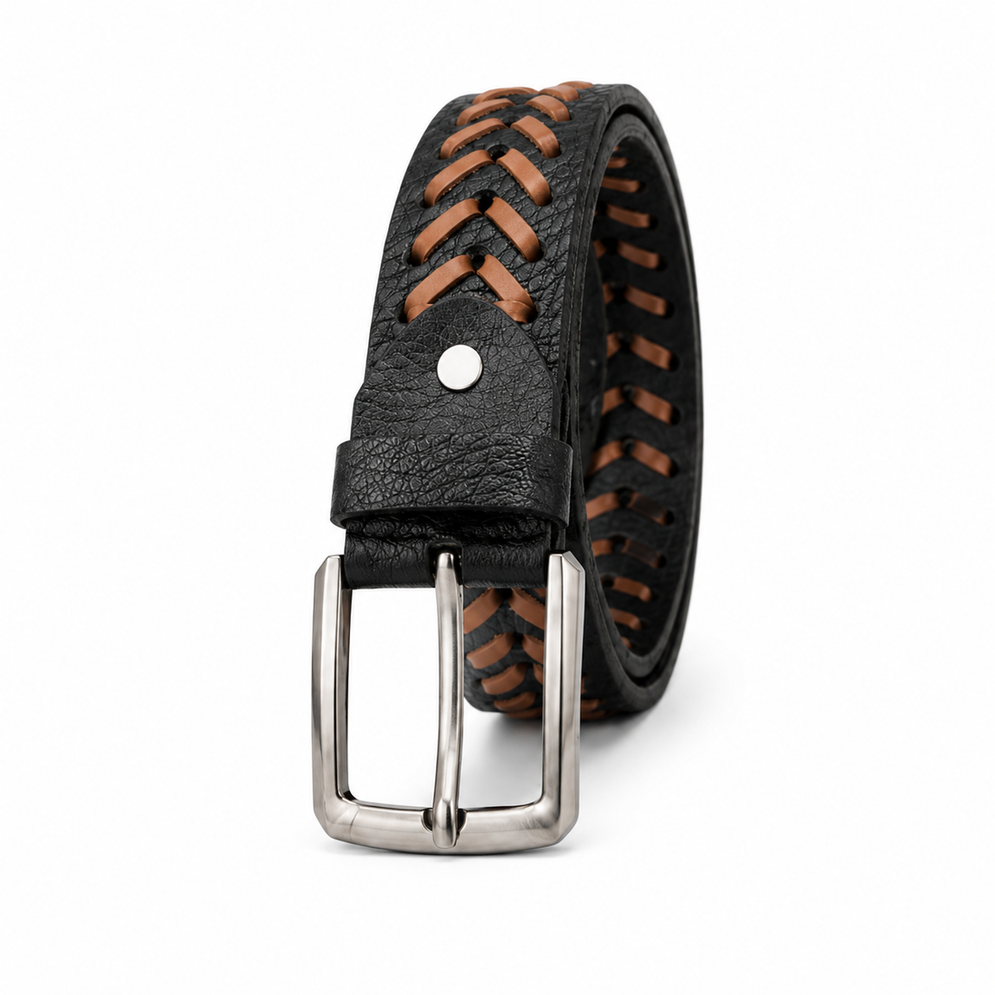 Leather Tide Black 100% Braided Black Leather Belt