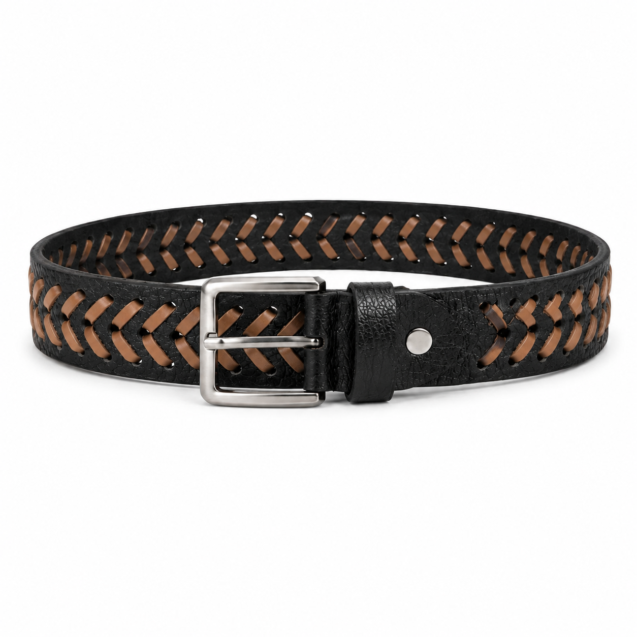 Leather Tide Black 100% Braided Black Leather Belt