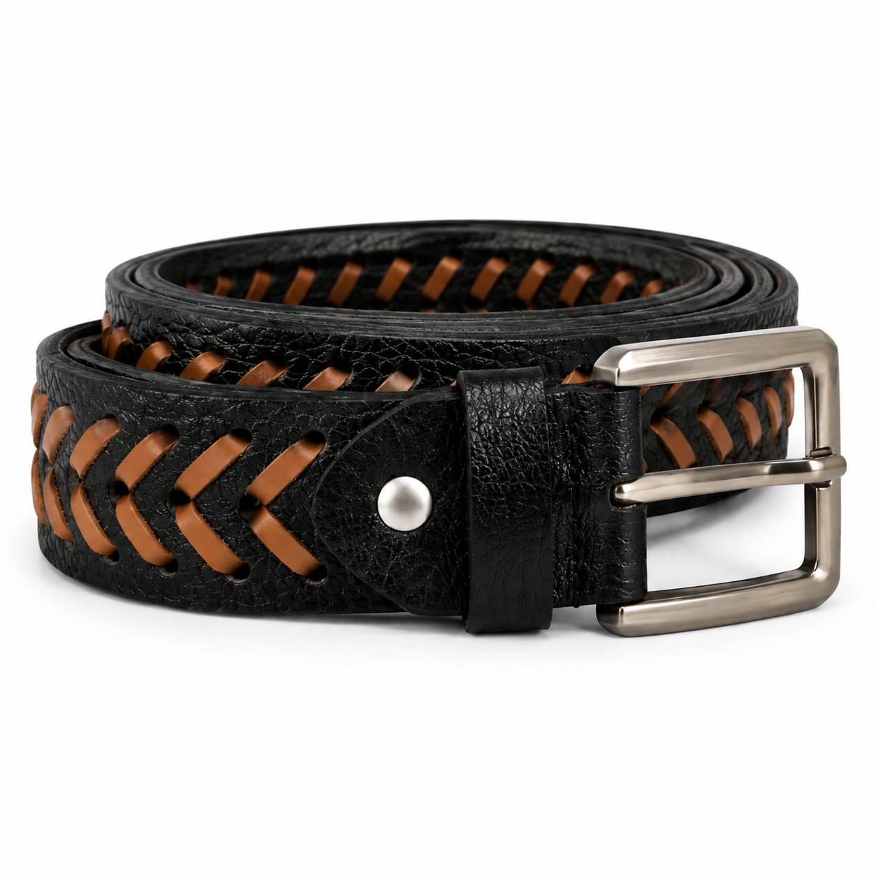 Leather Tide Black 100% Braided Black Leather Belt