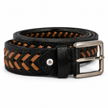 Leather Tide Black 100% Braided Black Leather Belt