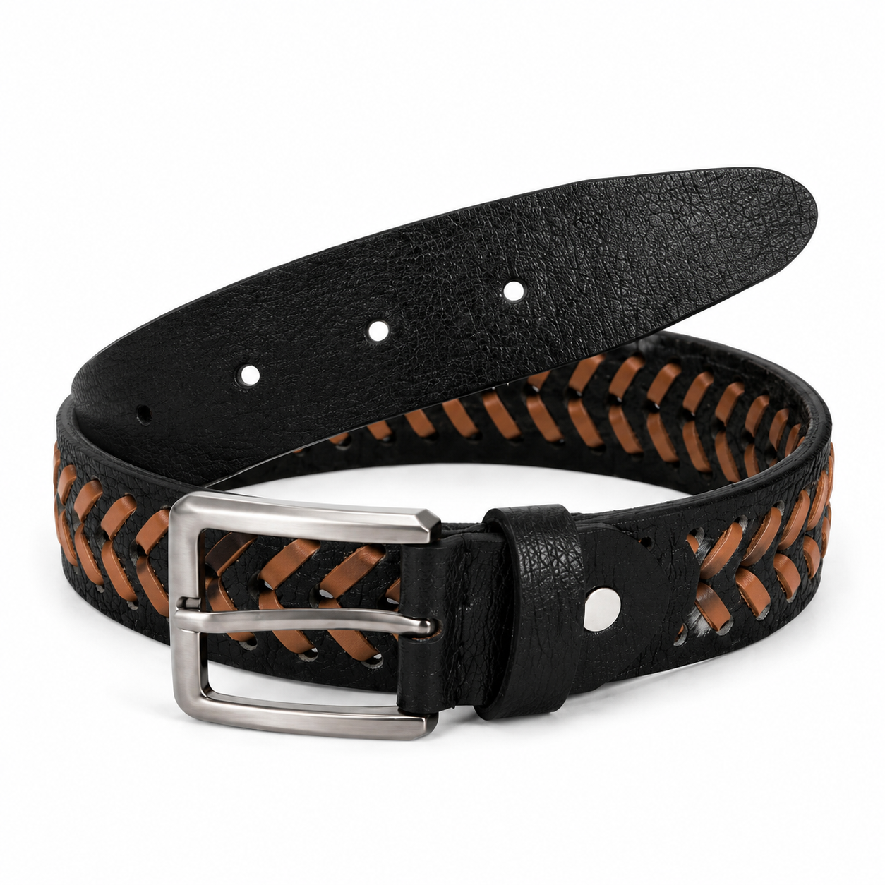 Leather Tide Black 100% Braided Black Leather Belt