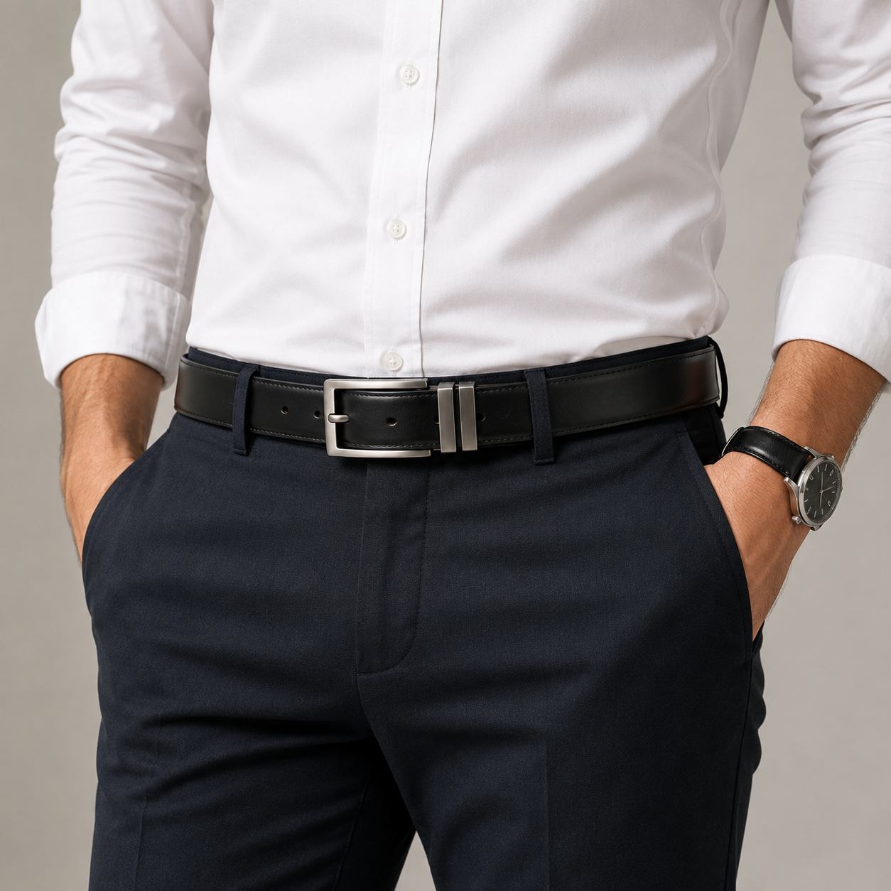 2-in-1 Reversible Genuine Leather Belt – Black & Brown | Premium Dress Belt for Men