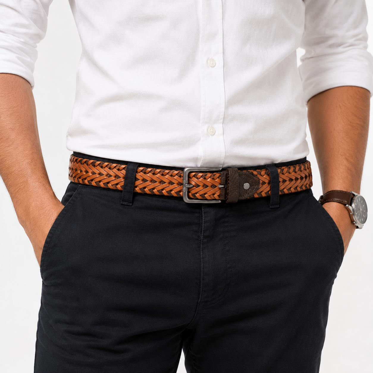 Leather Tide Tan 100% Braided Genuine Leather Belt