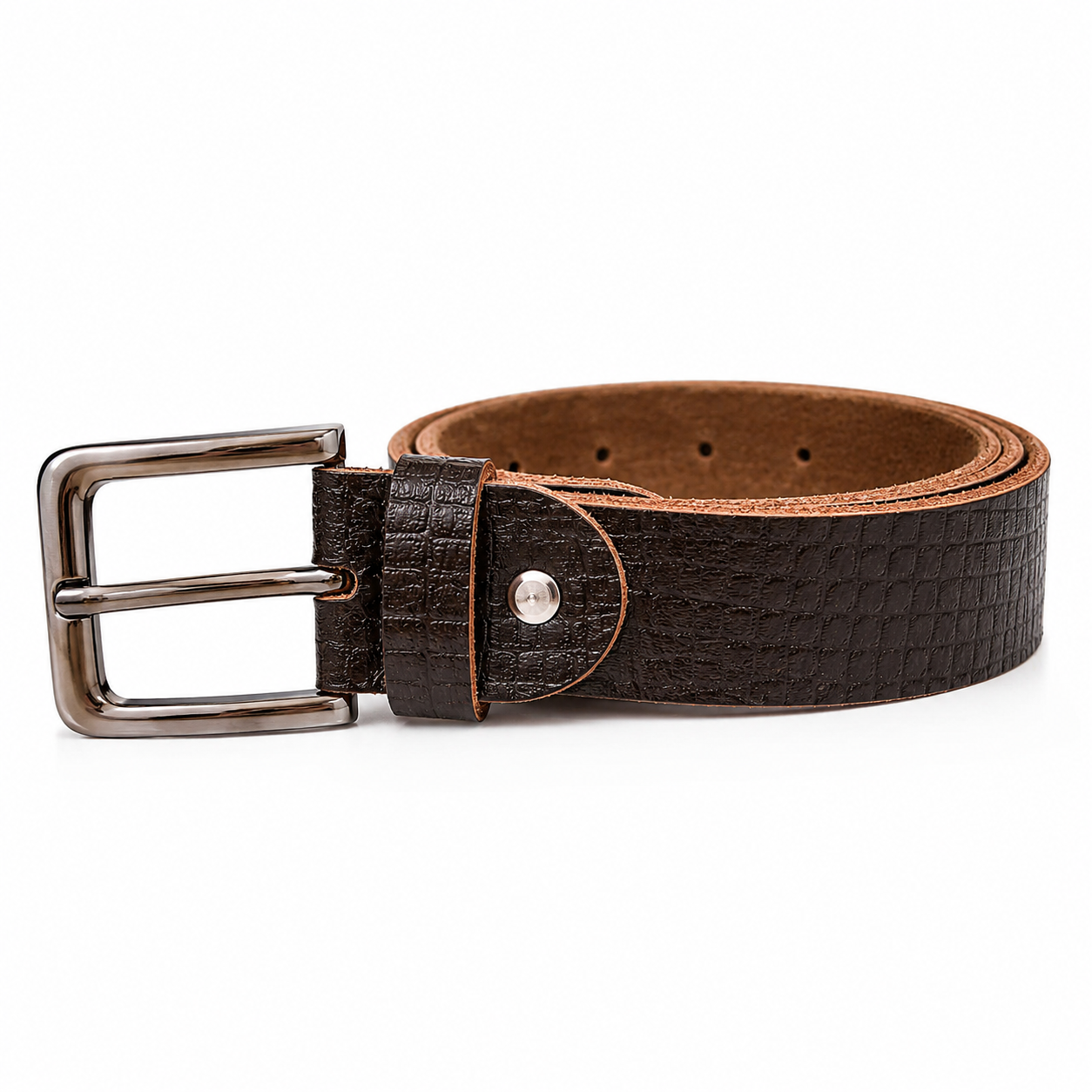 Brown Crocodile Textured Leather Jeans Belt