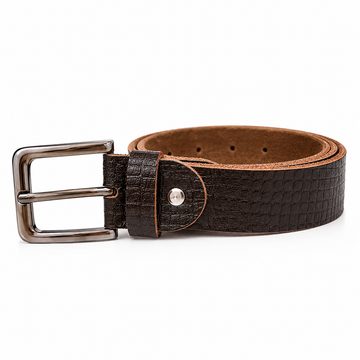 Brown Crocodile Textured Leather Jeans Belt