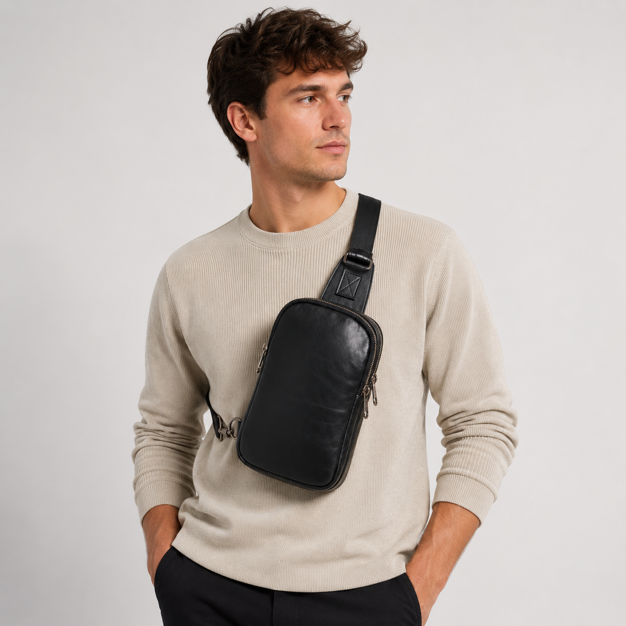 Made to Order Classic Black Leather Sling Bag