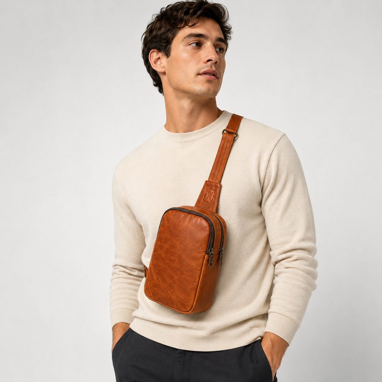 Made to Order Classic Brown Leather Sling Bag