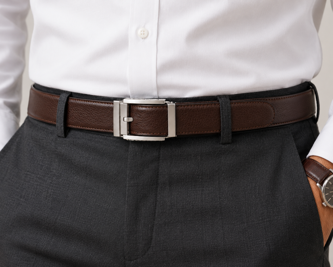 Leather Tide™ Chocolate Brown Trending Auto Lock Belt – 100% Pure Leather