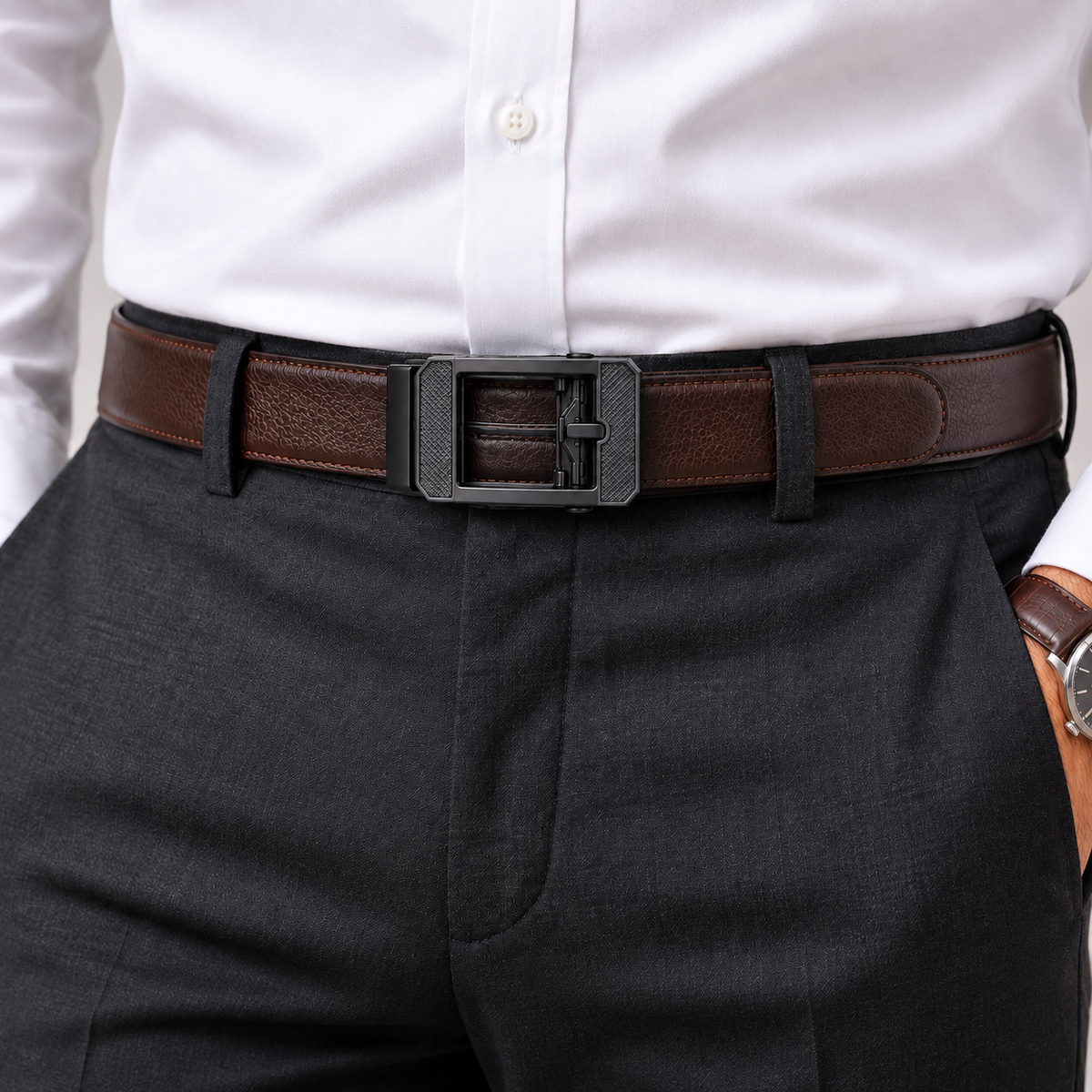 Premium Dark Brown Automatic Ratchet Leather Belt for Men