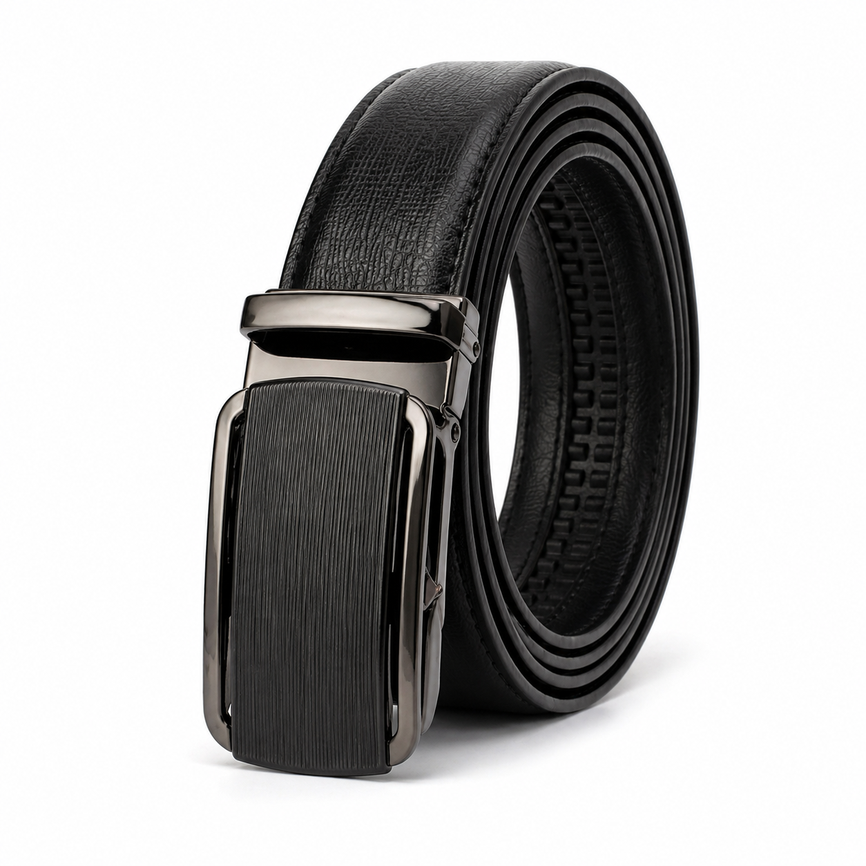 Leather Tide™ Signature Gloss Buckle Auto-Lock Belt – Black