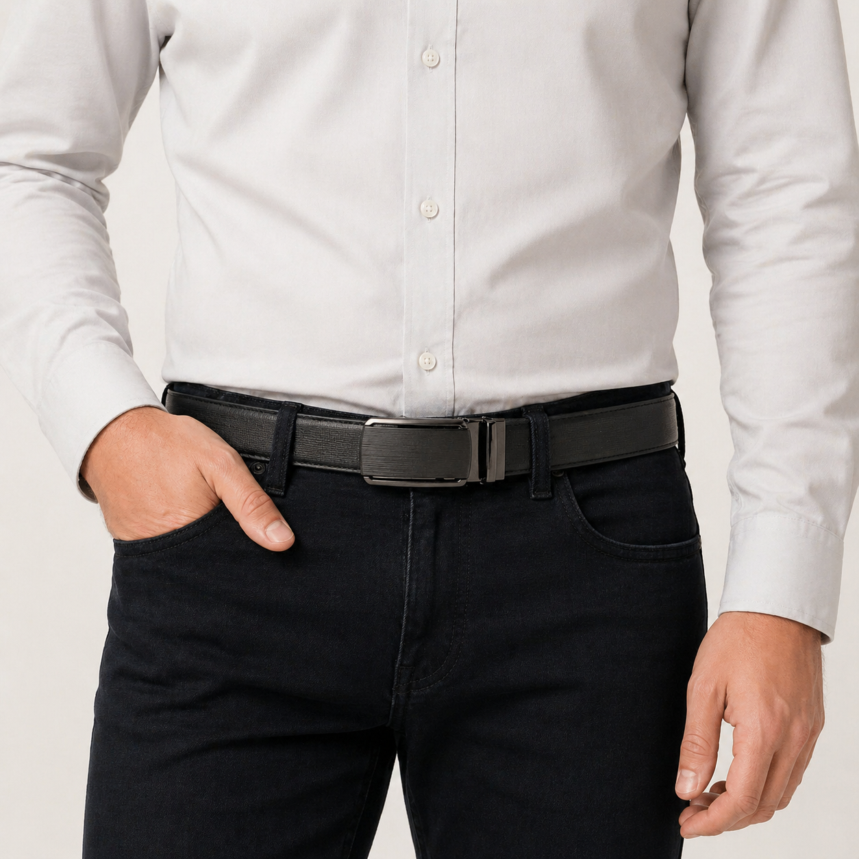 Leather Tide™ Signature Gloss Buckle Auto-Lock Belt – Black