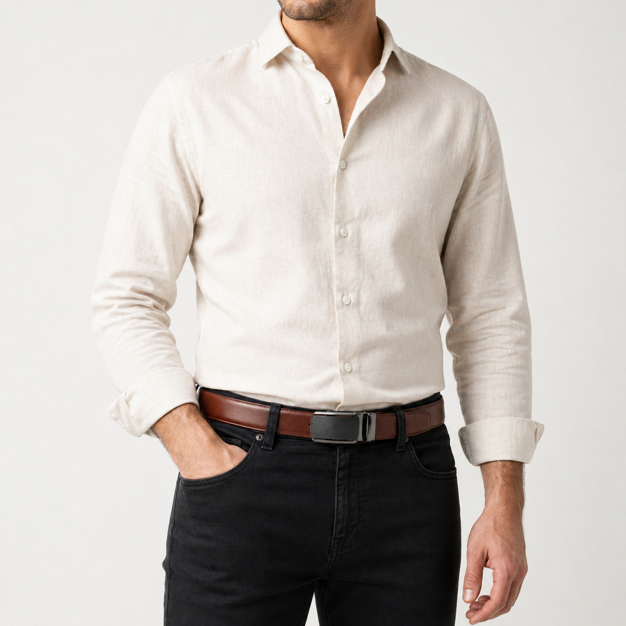 Leather Tide™ Automatic Buckle Belt – Full Grain Leather, Adjustable Fit
