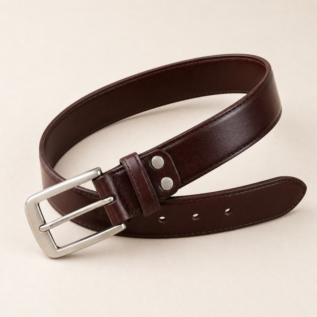 High Chrome Finish Belt 100% Genuine Leather Belt with Classic Pin Buckle – Brown Premium Waist Strap
