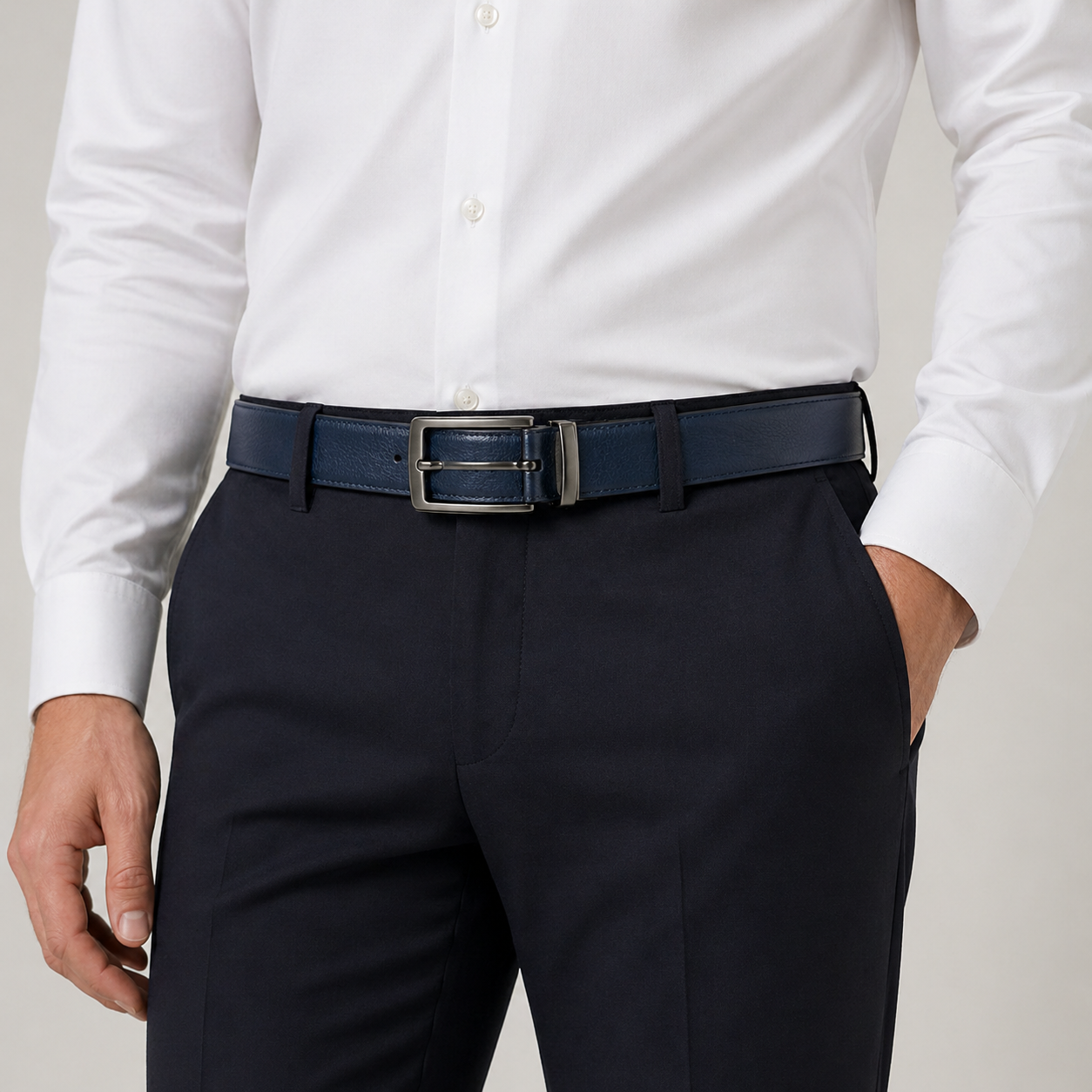2-in-1 Reversible Genuine Cow Leather Belt – Premium Chrome Buckle (Black & Deep blue)