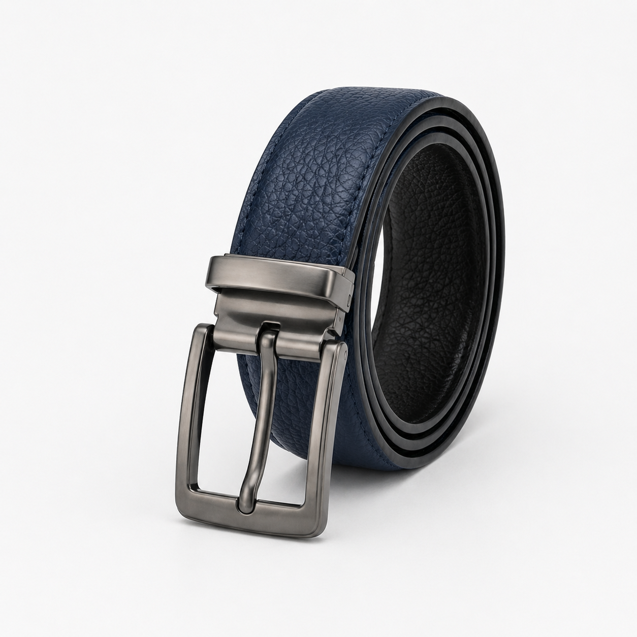 2-in-1 Reversible Genuine Cow Leather Belt – Premium Chrome Buckle (Black & Deep blue)