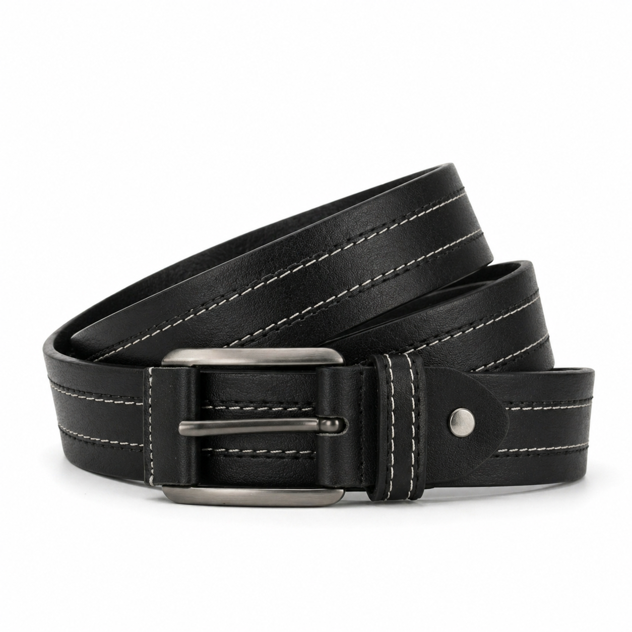 Full Grain 100% Pure Leather Belt - White Contrast Stitching