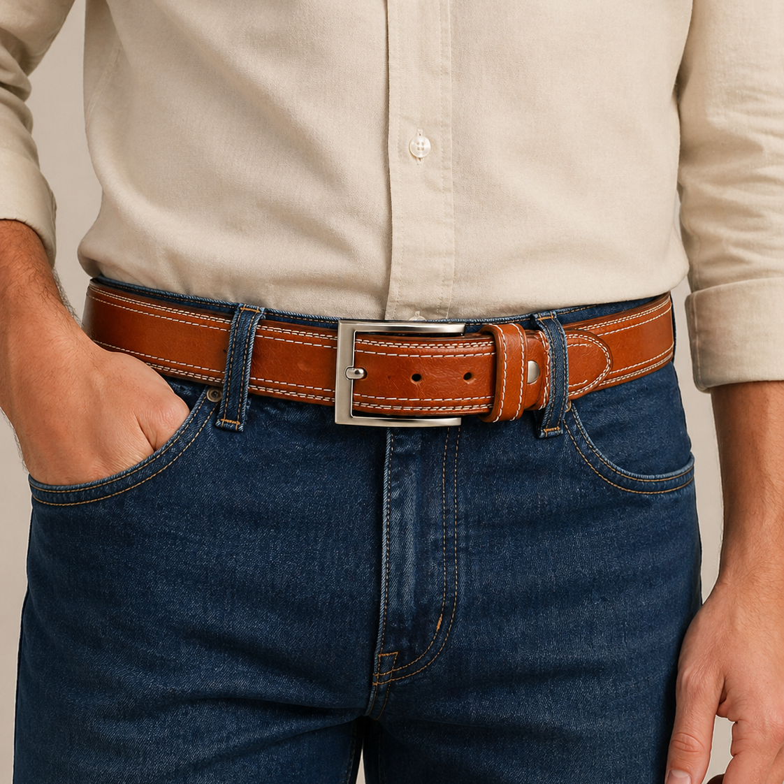 Full Grain 100% Pure Leather Belt - No Peeling or Cracking - Best For Jeans-  Mustard