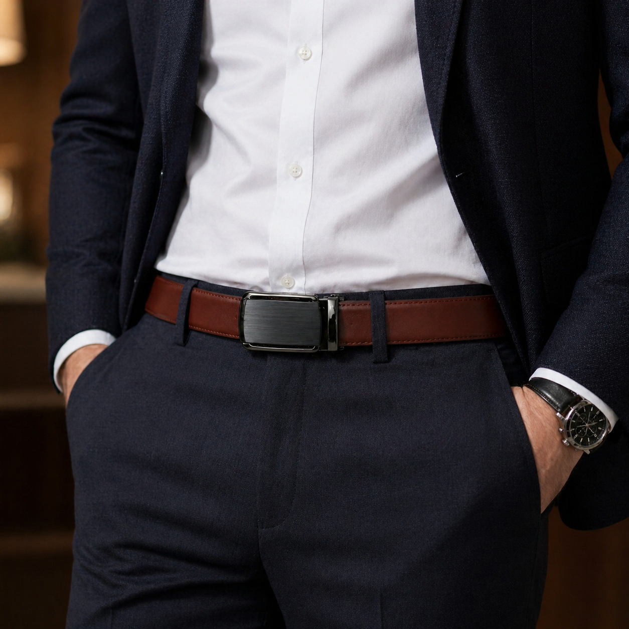 Chocolate Brown  High Chrome Finish Belt 100%  Pure Leather Belt - No Peeling or Cracking - Best For Dress Pant