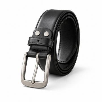 High Chrome Finish Belt 100% Genuine Leather Belt with Classic Metal Buckle – Black Premium Waist Strap